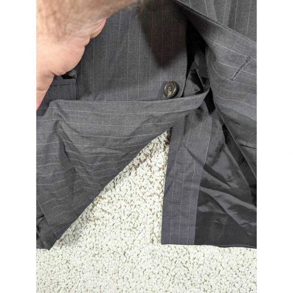 LRL Ralph‎ Lauren Sport Coat Mens 42R Grey Striped 1990s Virgin Wool Blazer Vtg - Picture 3 of 16
